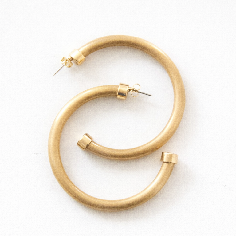 Pair of brushed gold-colored hoop earrings