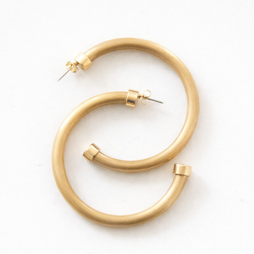 Pair of brushed gold-colored hoop earrings