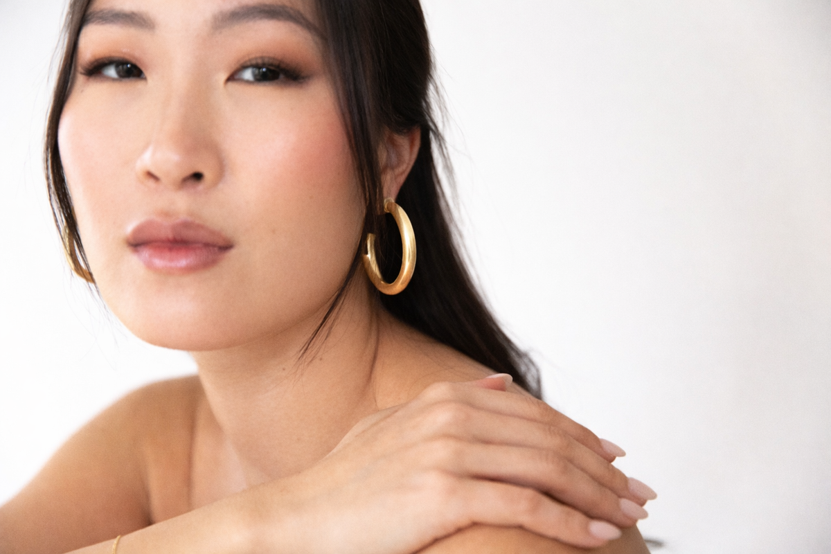 Brushed Gold-Finish Hoop Earrings