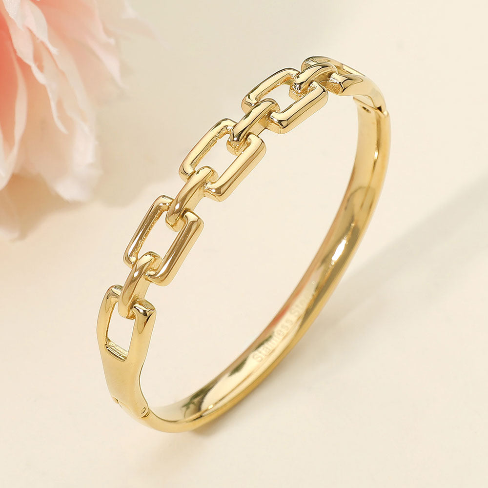 Stainless Steel Chain Link Hinged Bangle Bracelet