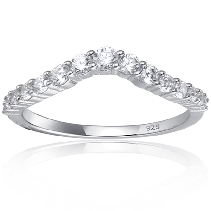 Gloria cubic zirconia stacking ring in rhodium-plated sterling silver