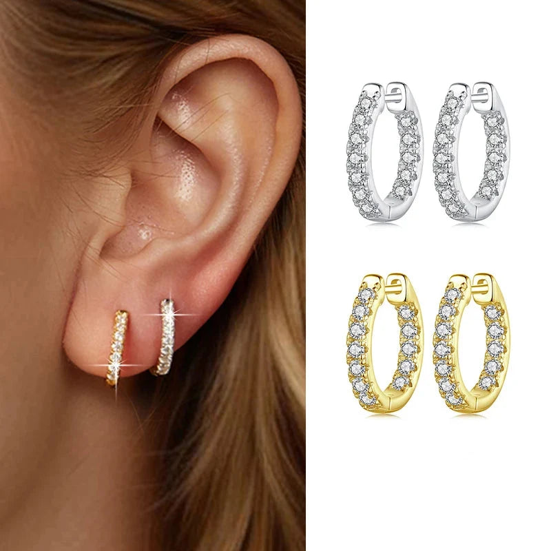 Moissanite Huggie Hoop Earrings in Sterling Silver