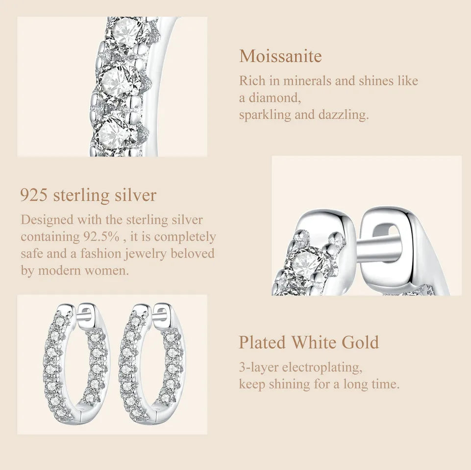 Moissanite Huggie Hoop Earrings in Sterling Silver