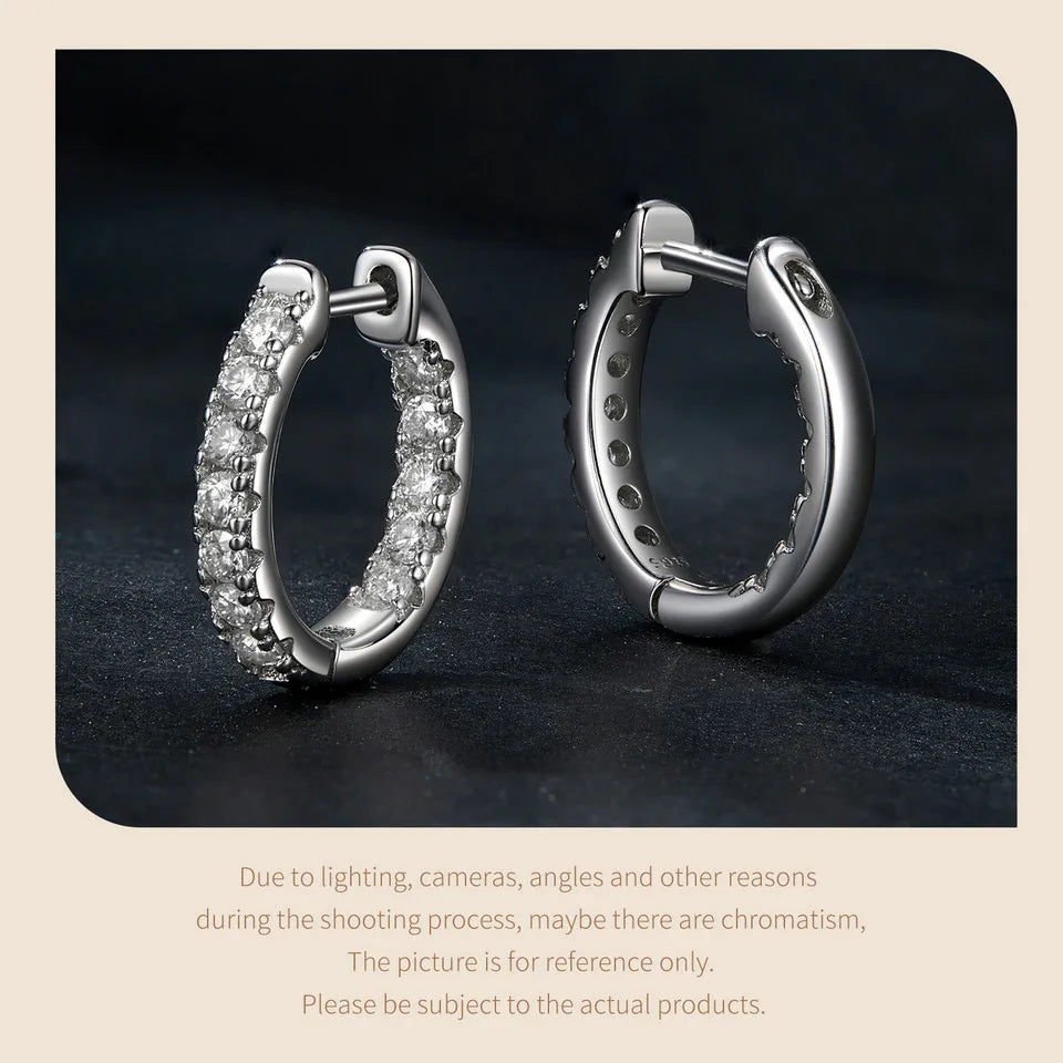 Moissanite Huggie Hoop Earrings in Sterling Silver