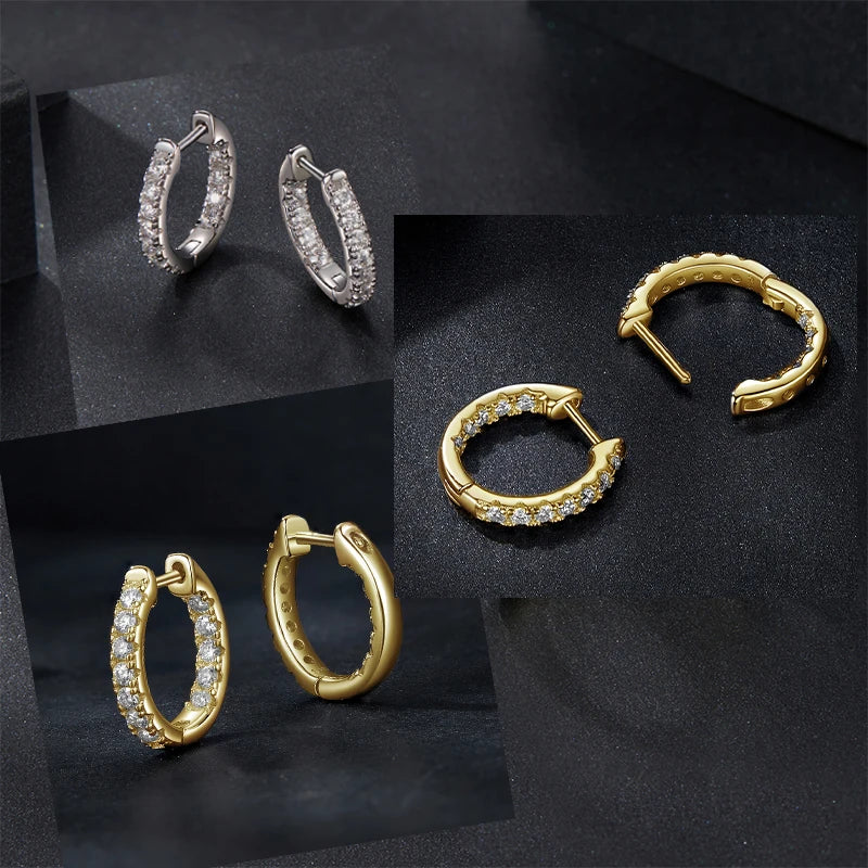 Moissanite Huggie Hoop Earrings in Sterling Silver